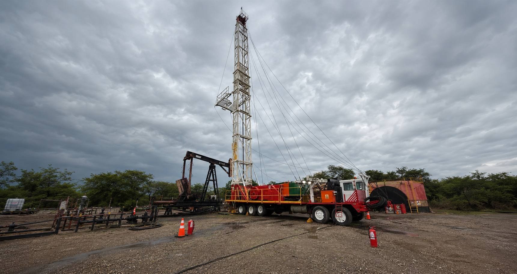 Taladro de rehabilitación de pozos de HIDRAPECA en campo petrolero